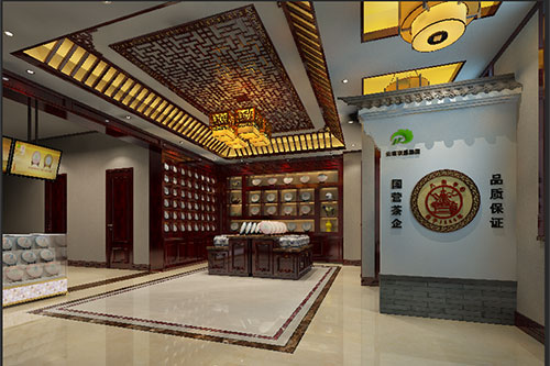 溧阳古朴典雅的中式茶叶店大堂设计效果图